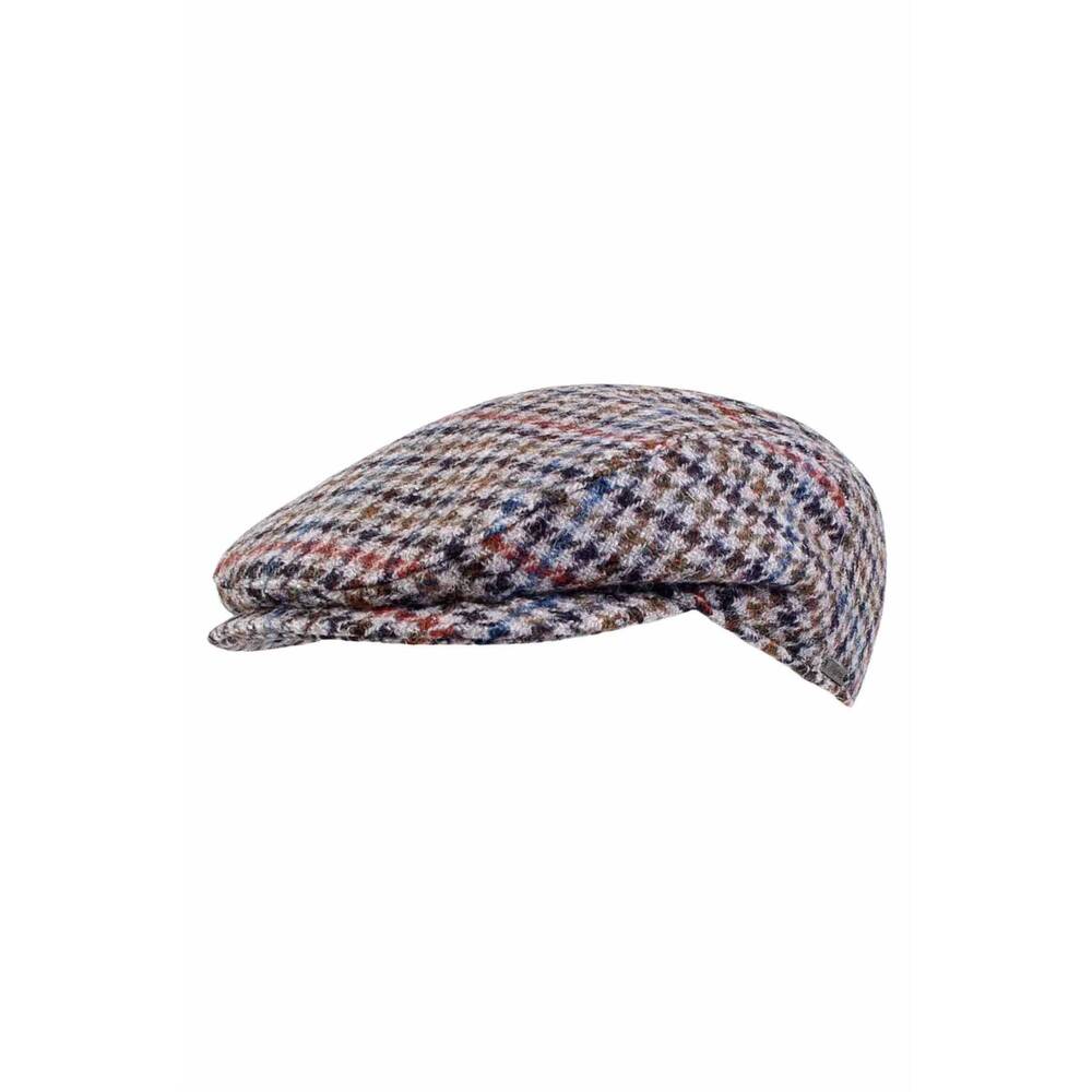 NEW WIGENS men's ivy slim harris tweed wool cap in light grey multi club check